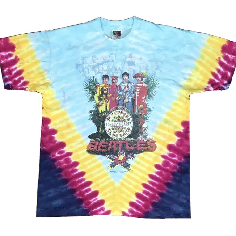 vtg 90s BEATLES SGT PEPPER'S LONELY HEARTS CLUB BAND TIE-DYE T-Shirt M/L‎ rock